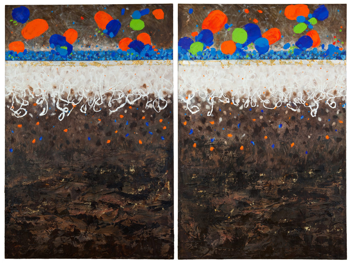 “Grouse Mountain on Ice” ~ Mixed Media & Gold Leaf, 54”H x 72”W
